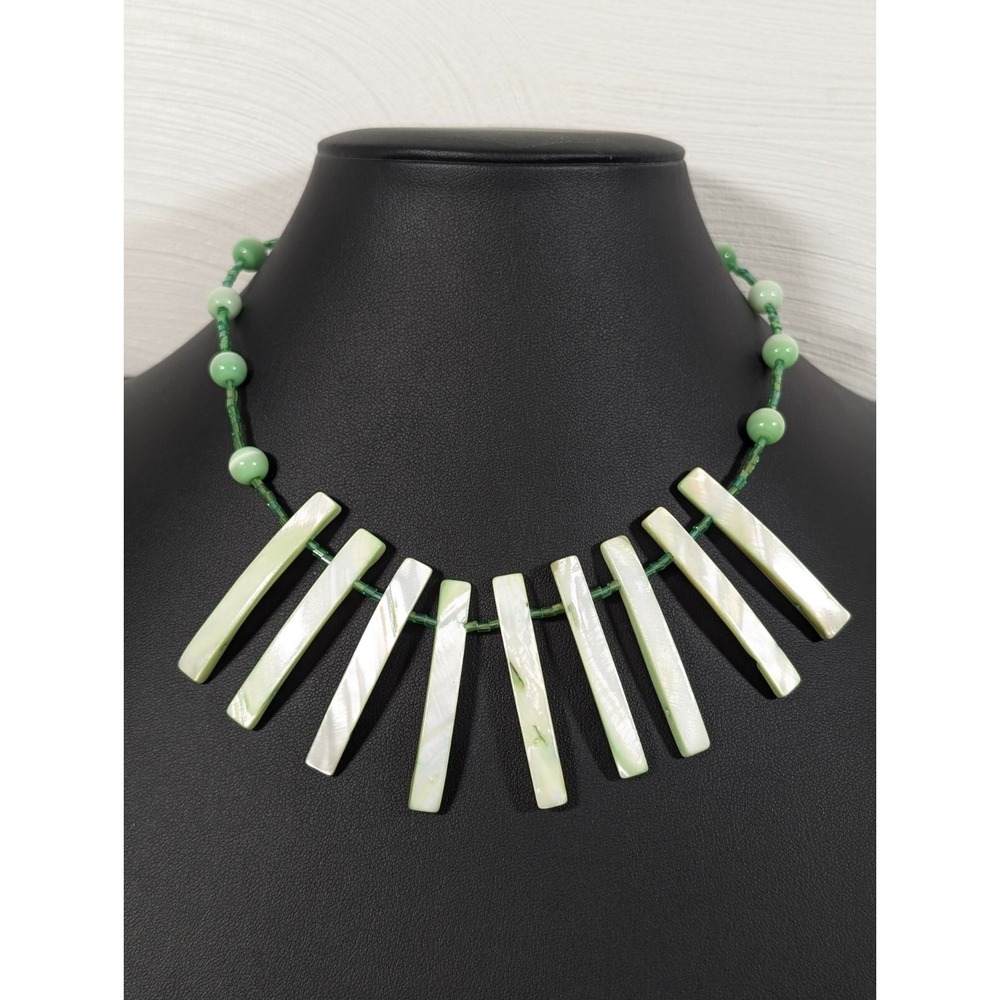 Green Shell Bar Collar Necklace Boho Tribal Statement Choker 16"
